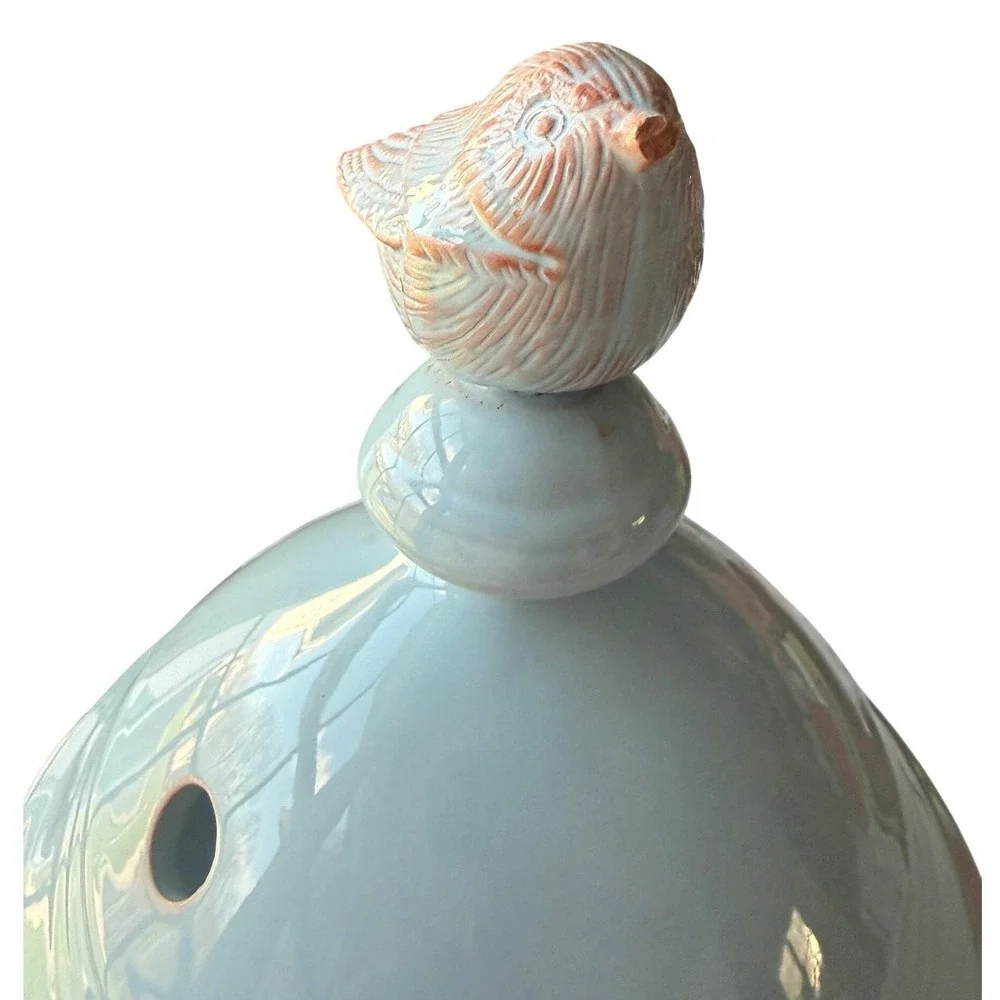 Marjolein Bastin Hallmark License Ceramic Bird Feeder Blue Glaze MB Mark Signed